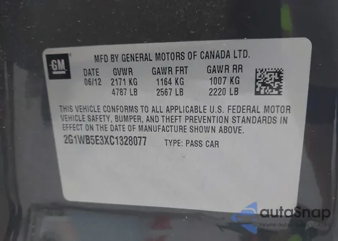 2012 Chevrolet Impala Lt z USA, uszkodzony, nr VIN 2G1WB5E3XC1328077